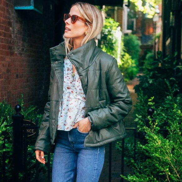 Tuckernuck Pomander Place Olive Green Faux Leather Ralph Jacket Size Small - Picture 1 of 7